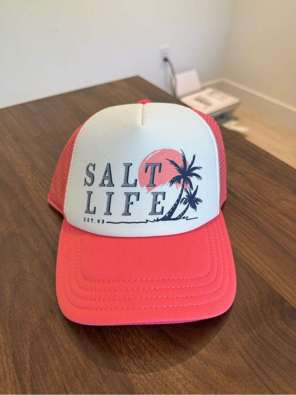 Salt Life Coral & White Mesh Trucker Hat